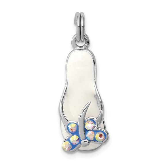 925 Sterling Silver Rhodium-plated CZ Butterfly Enamel Sandal Charm Pendant - Picture 1 of 4